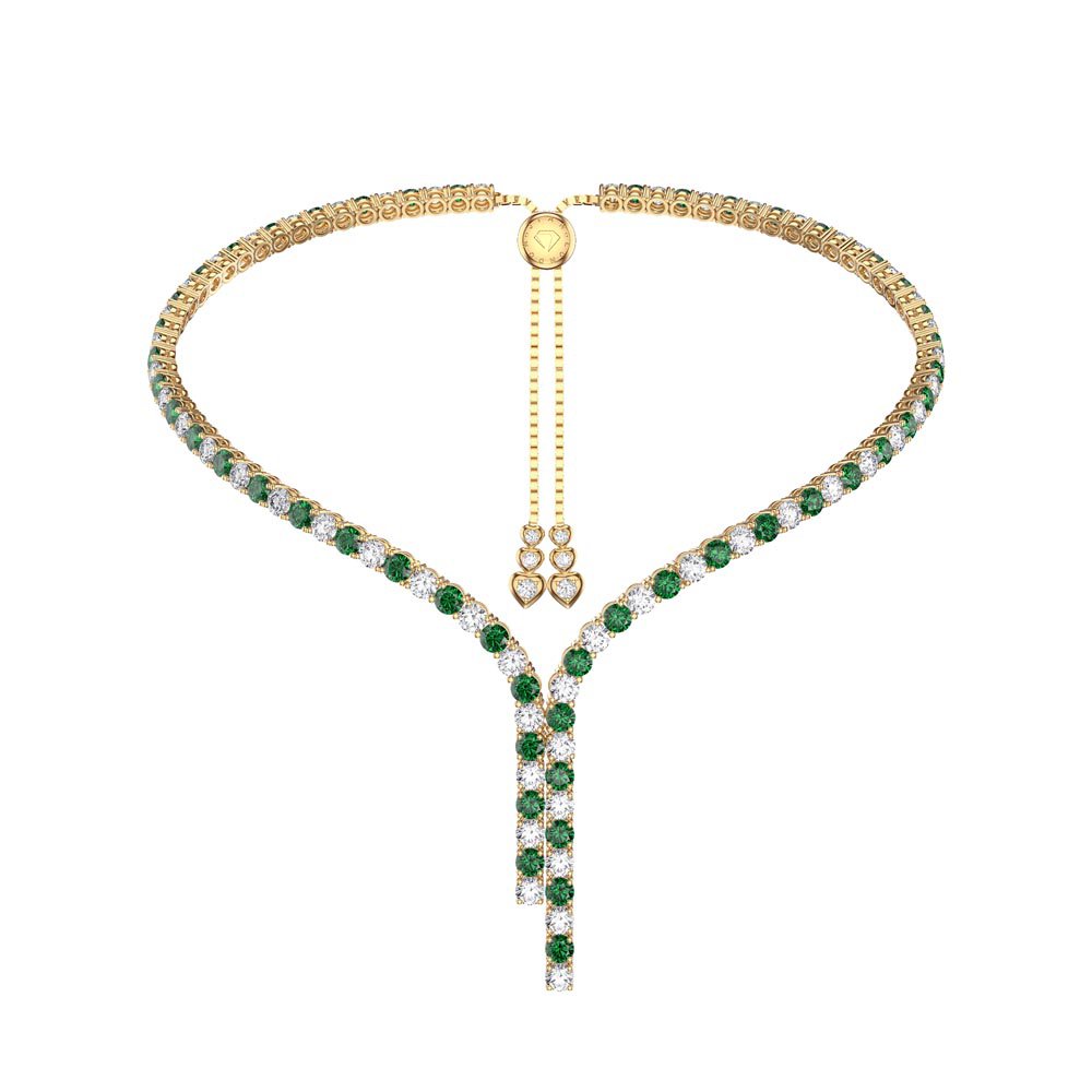 Eternity Asymmetric Drop Emerald and Diamond CZ 18K Gold plated Silver Tennis Necklace