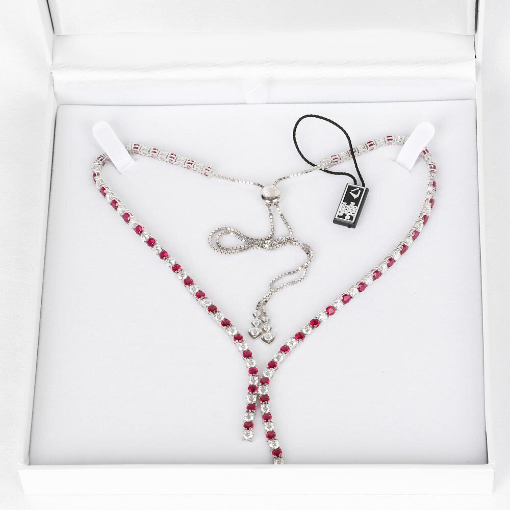 Eternity Asymmetric Drop Ruby and Moissanite Platinum finished Silver Tennis Necklace #3