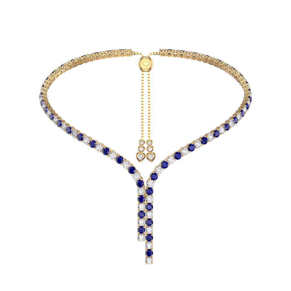 Eternity Asymmetric Drop Sapphire and Diamond CZ 18K Gold plated Silver Tennis Necklace