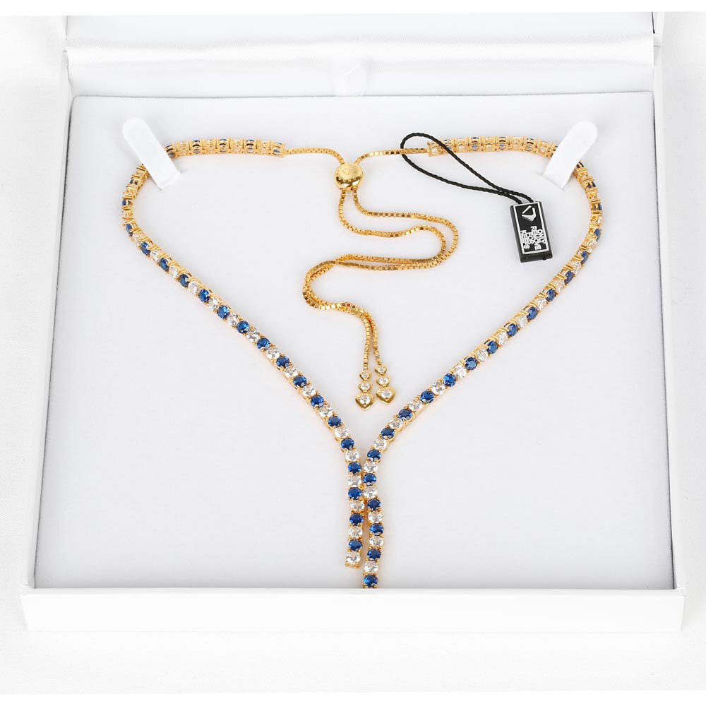 Eternity Asymmetric Drop Sapphire and Moissanite 18K Gold Vermeil Tennis Necklace #3