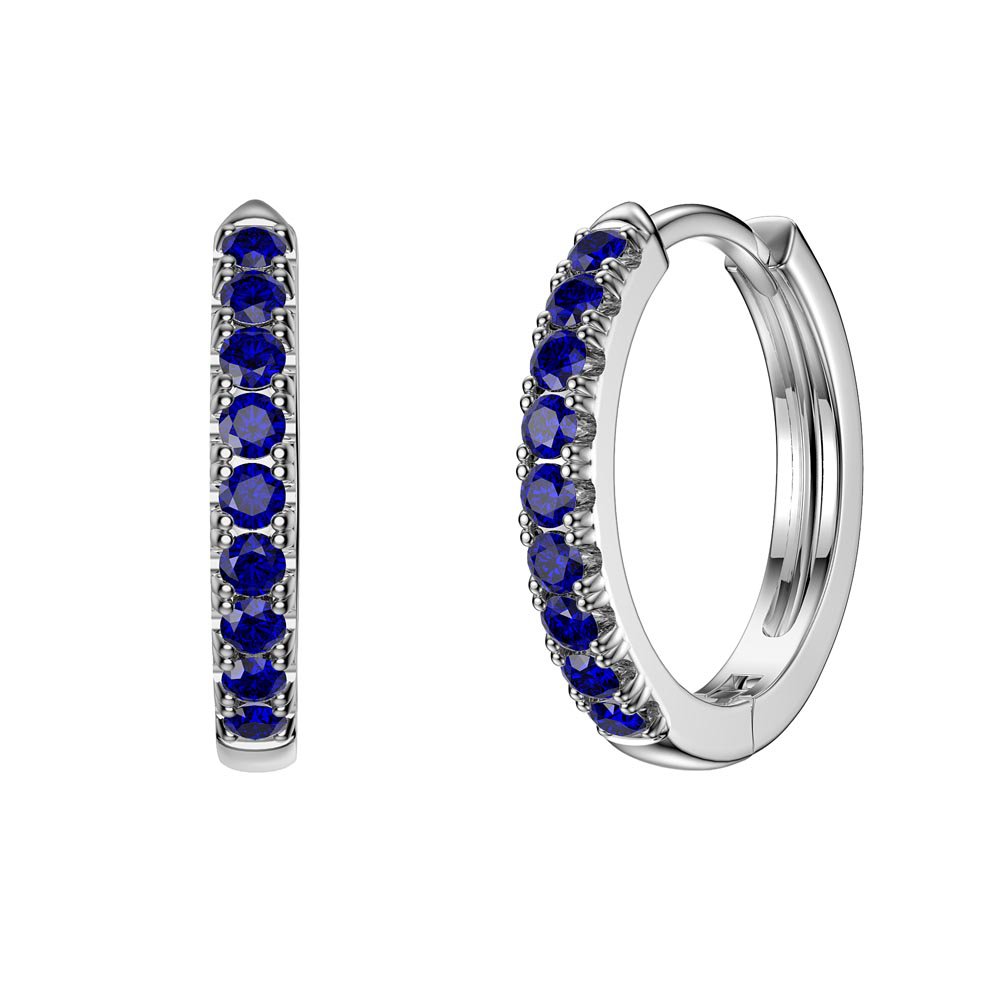 Charmisma Blue Sapphire 10K White Gold Hoop Earrings Small #1