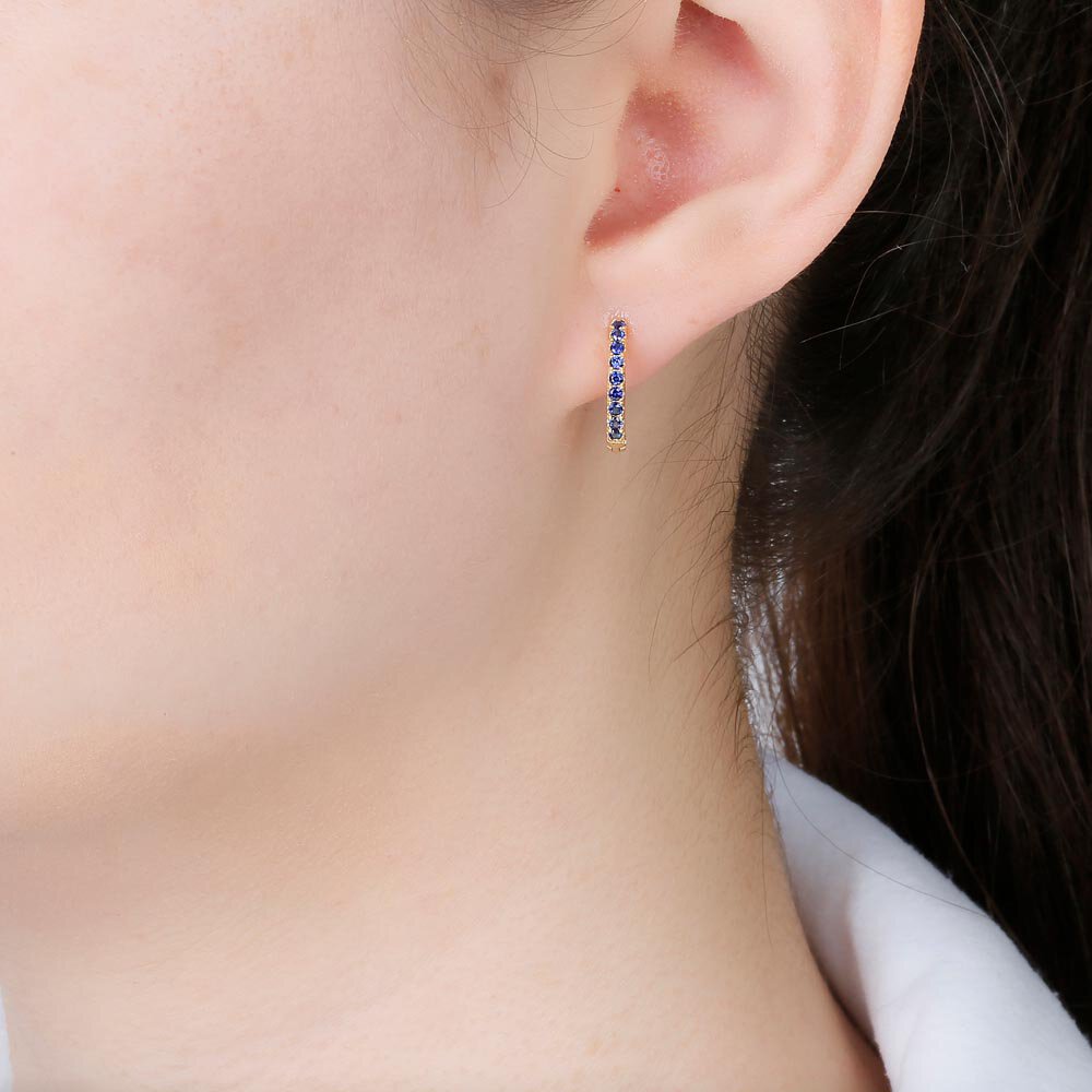 Charmisma Blue Sapphire 10K White Gold Hoop Earrings Small #2
