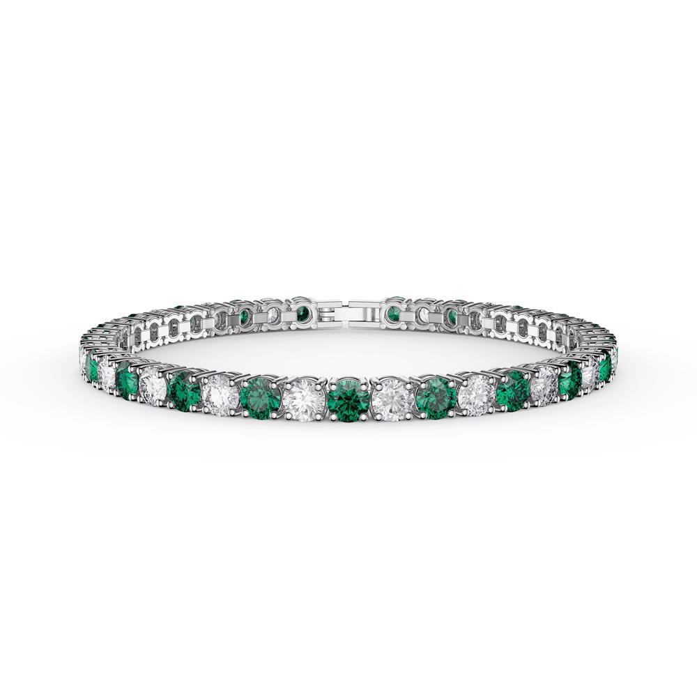 Eternity 10ct Emerald and Diamond CZ Rhodium plated Silver Tennis Bracelet