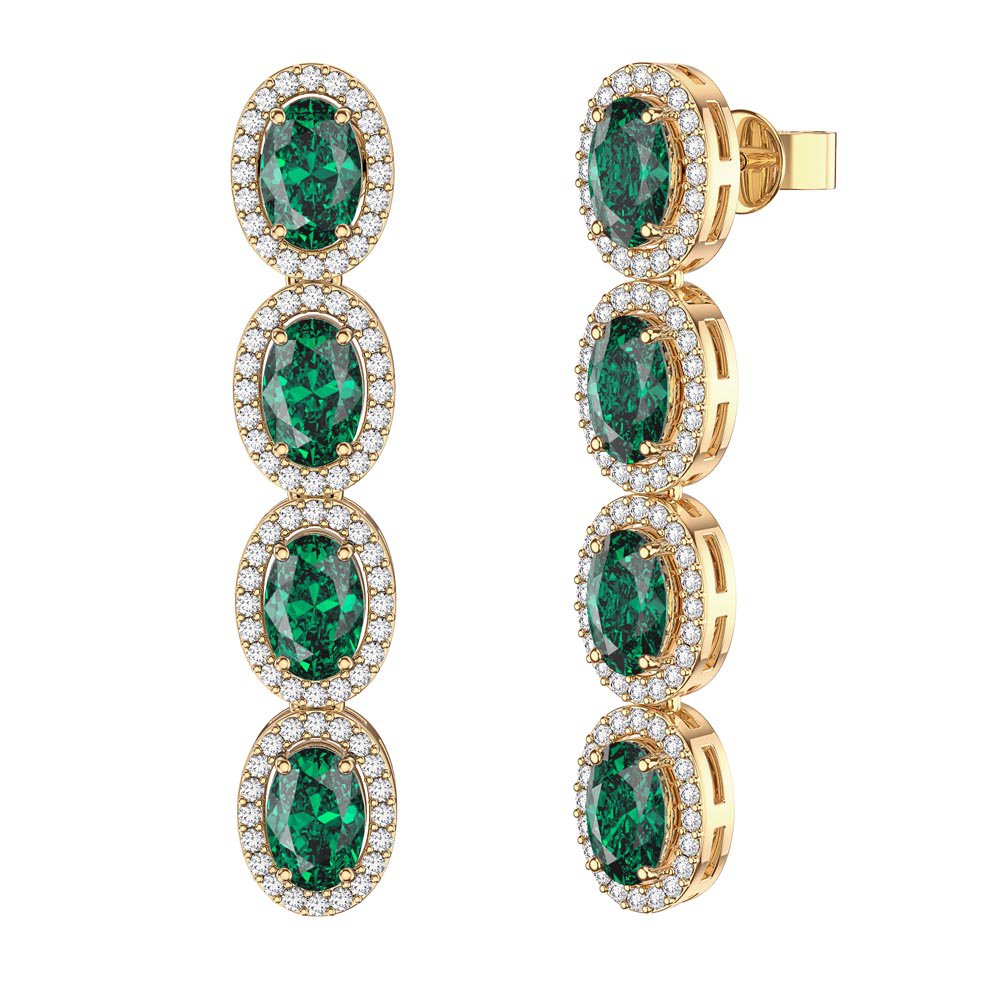 Eternity 4ct Emerald CZ and White Sapphire Oval Halo 18K Gold Vermeil Drop Earrings