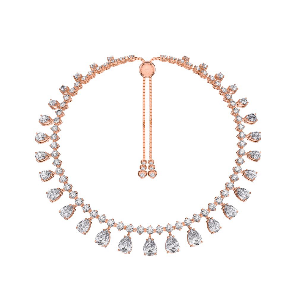 Princess Graduated Pear Drop White Sapphire 18K Rose Gold Vermeil Choker Tennis Necklace