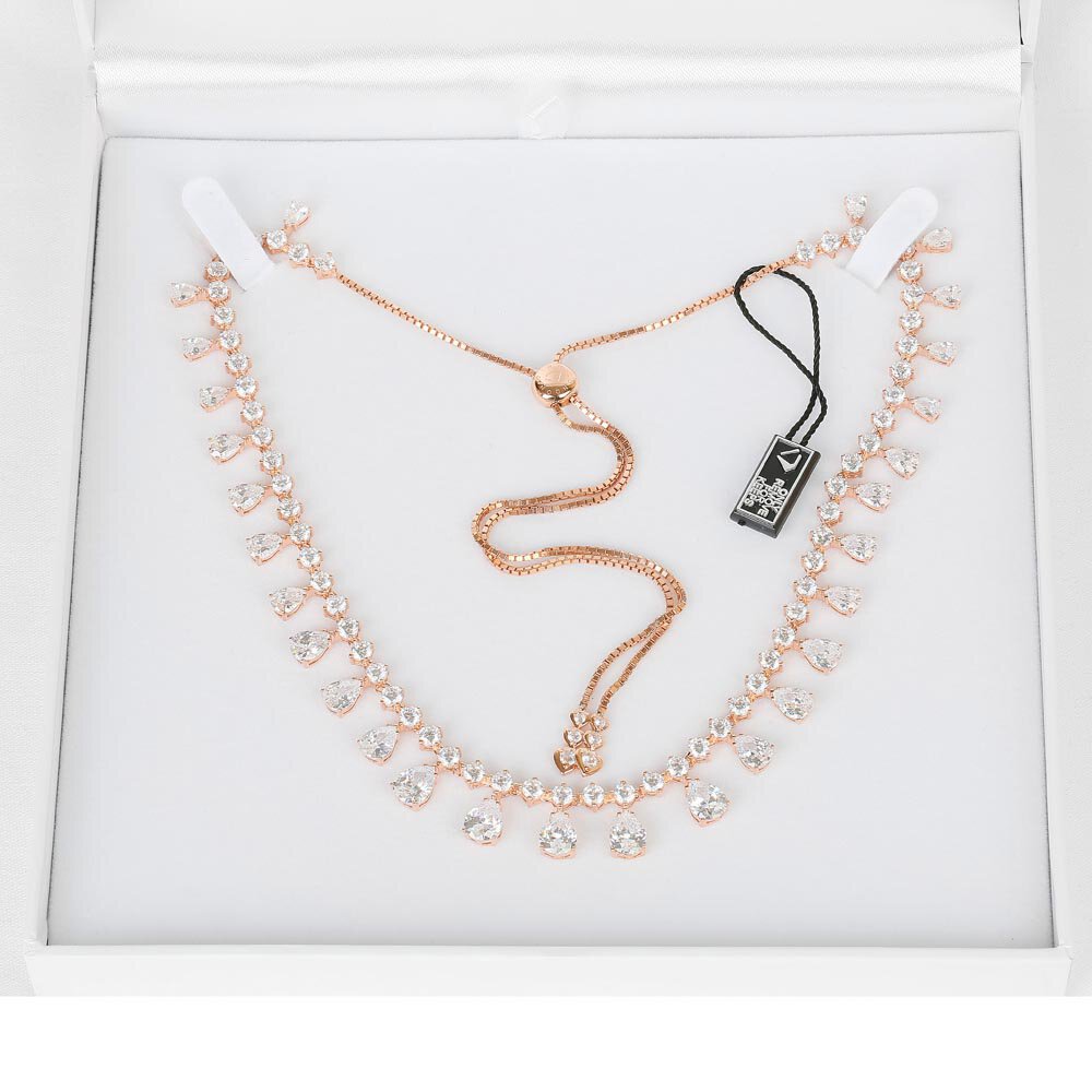 Princess Graduated Pear Drop White Sapphire 18K Rose Gold Vermeil Choker Tennis Necklace #4