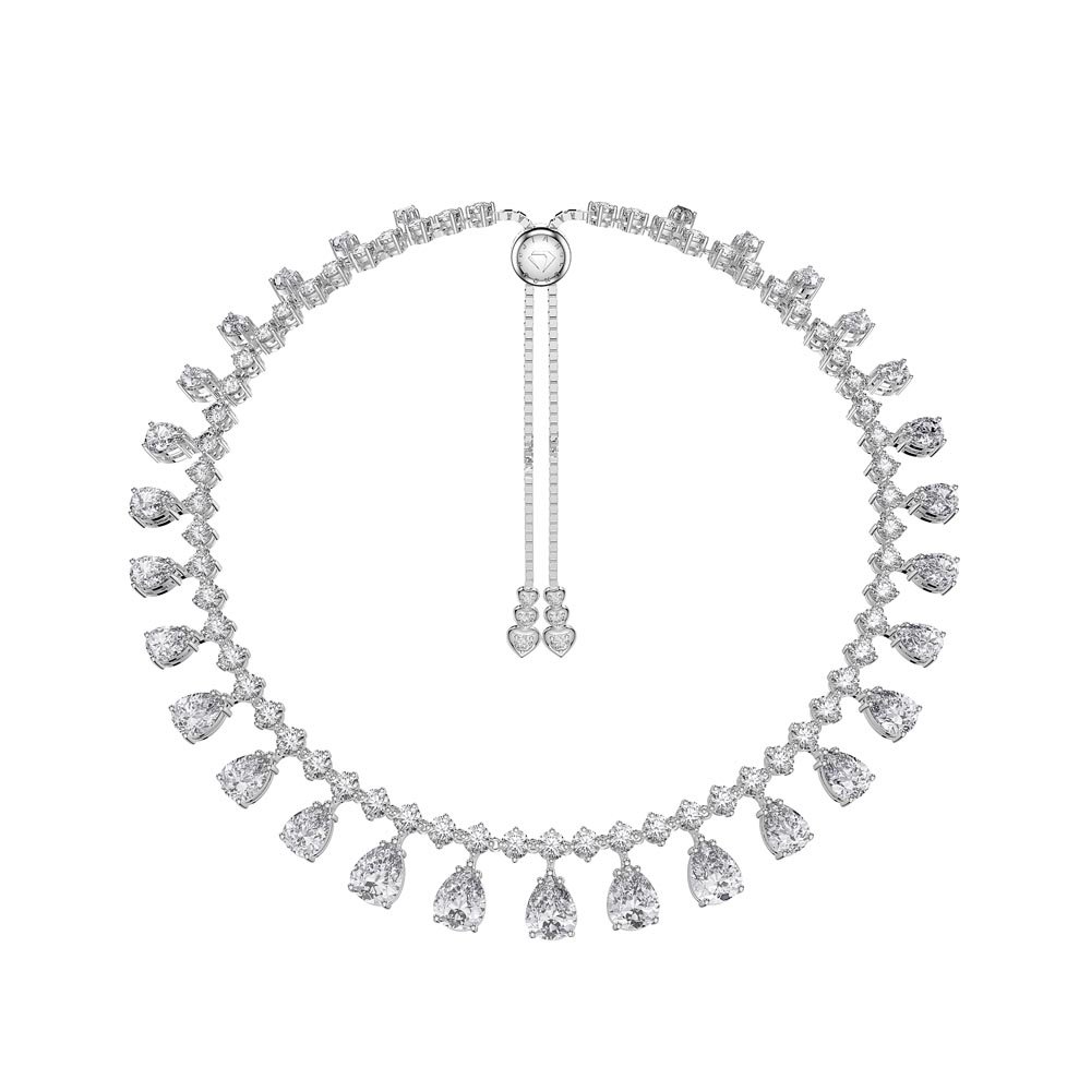 Princess Graduated Pear Drop White Sapphire Platinum plated  Silver Choker Tennis Necklace
