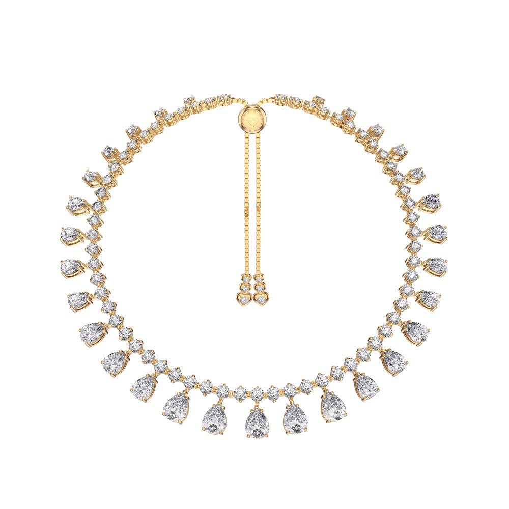 Princess Graduated Pear Drop Diamond CZ 18K Gold plated Silver Choker Tennis Necklace #1