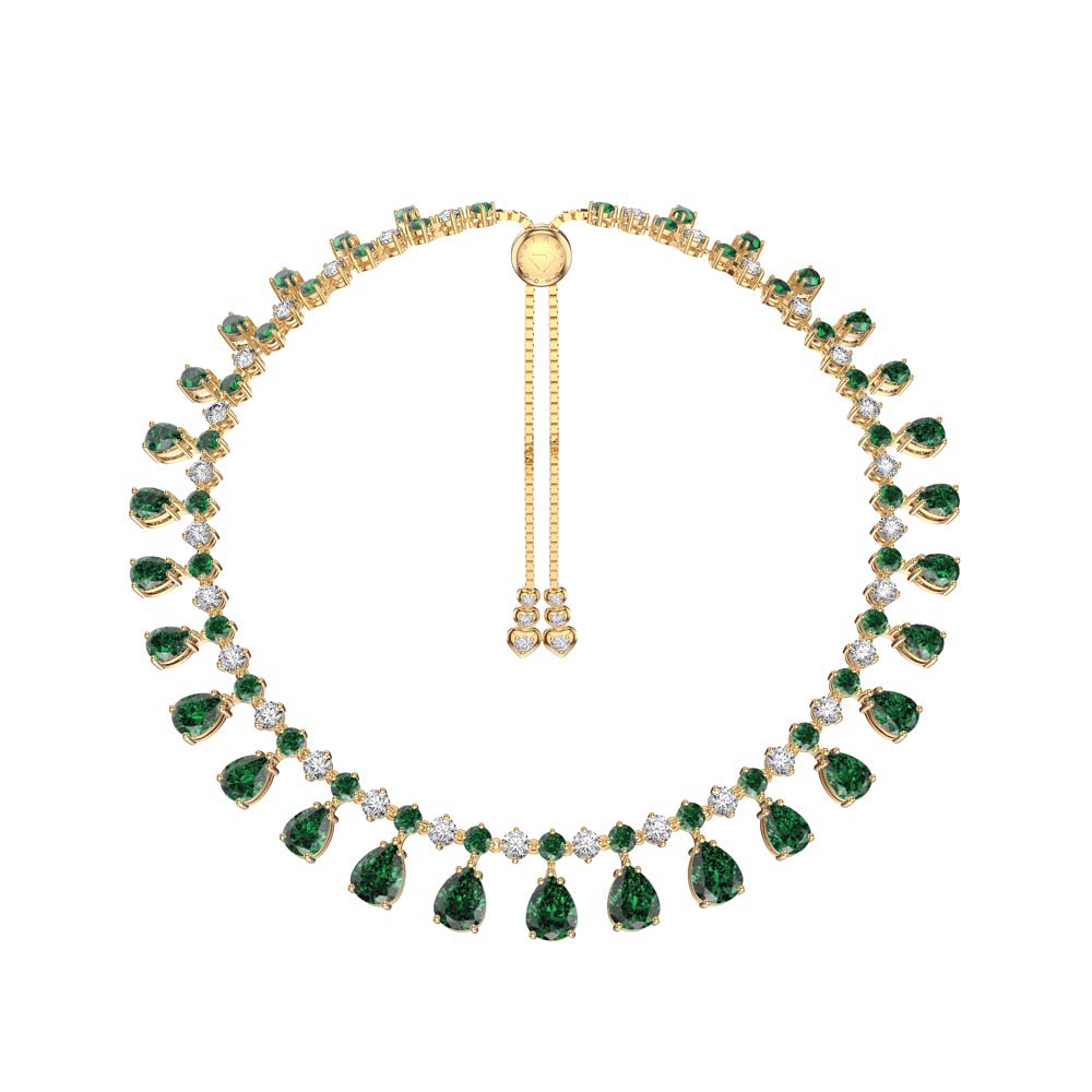 Princess Graduated Pear Drop Emerald and White Sapphire 18K Gold Vermeil Choker Tennis Necklace