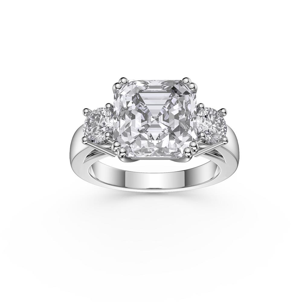 Princess 3ct Moissanite Asscher Cut 10K White Gold Three Stone Proposal Ring