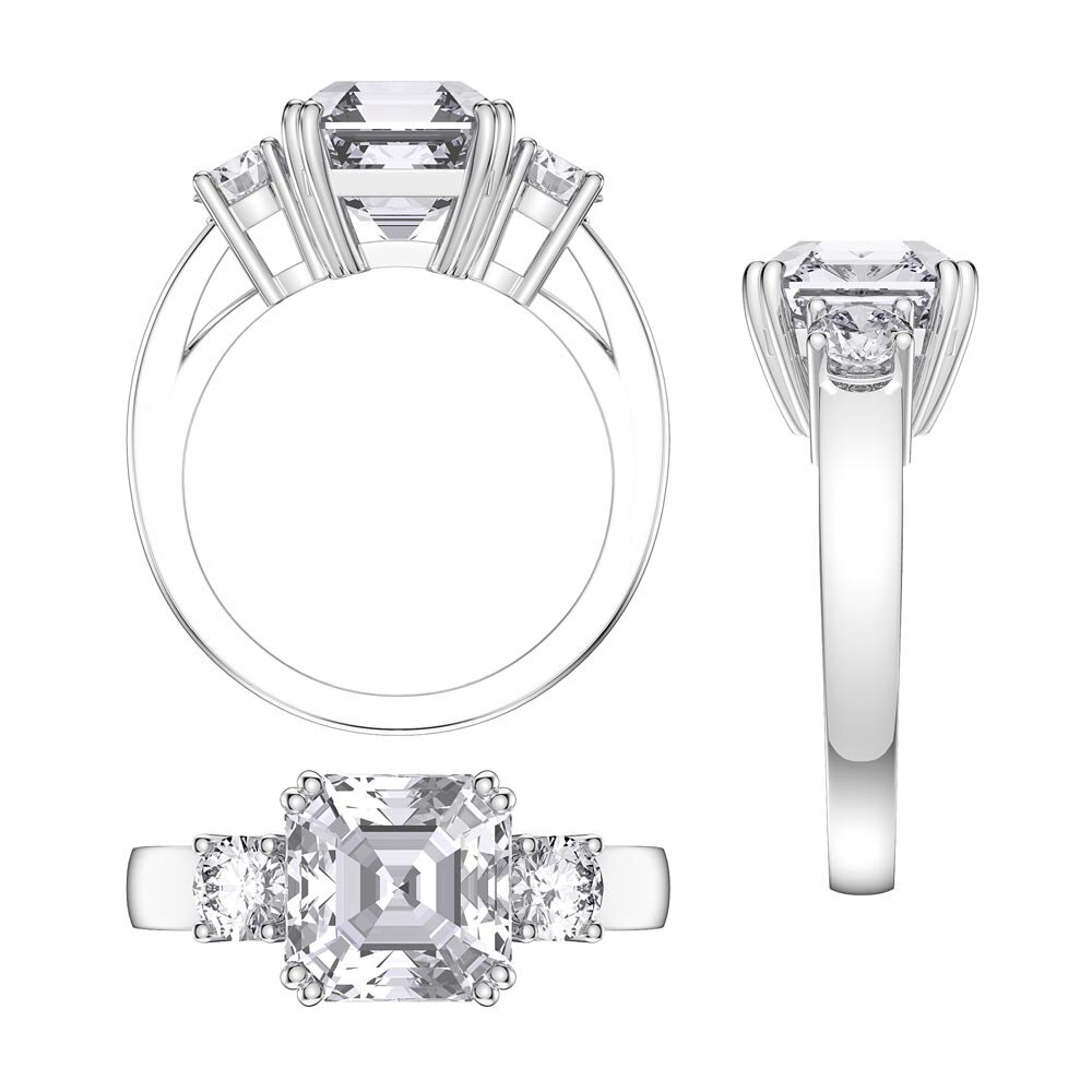 Princess 3ct Moissanite Asscher Cut 10K White Gold Three Stone Proposal Ring #4