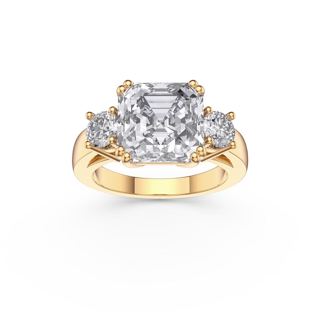 Princess 3ct Moissanite Asscher Cut 10K Yellow Gold Three Stone Proposal Ring