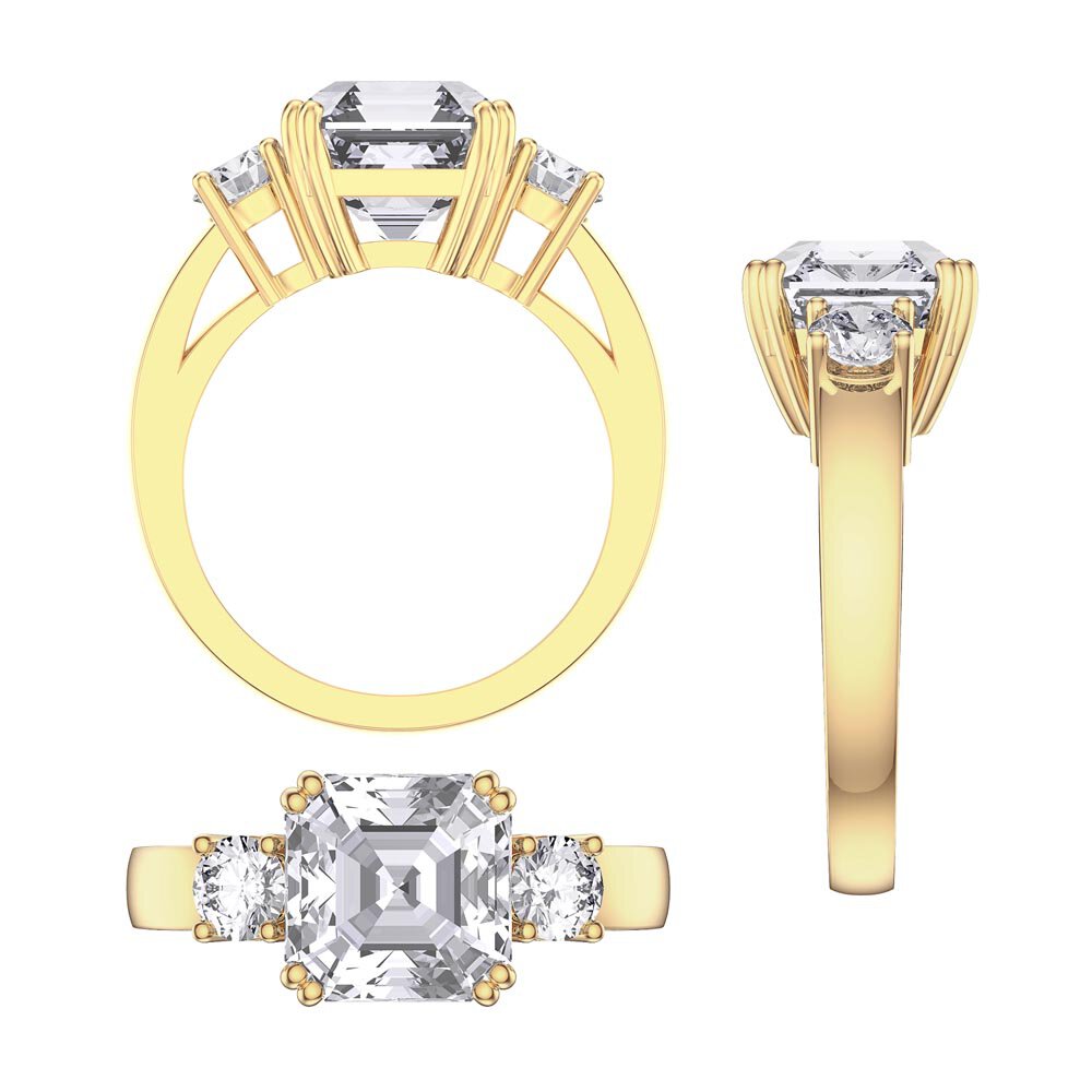 Princess 3ct Moissanite Asscher Cut 10K Yellow Gold Three Stone Proposal Ring #4