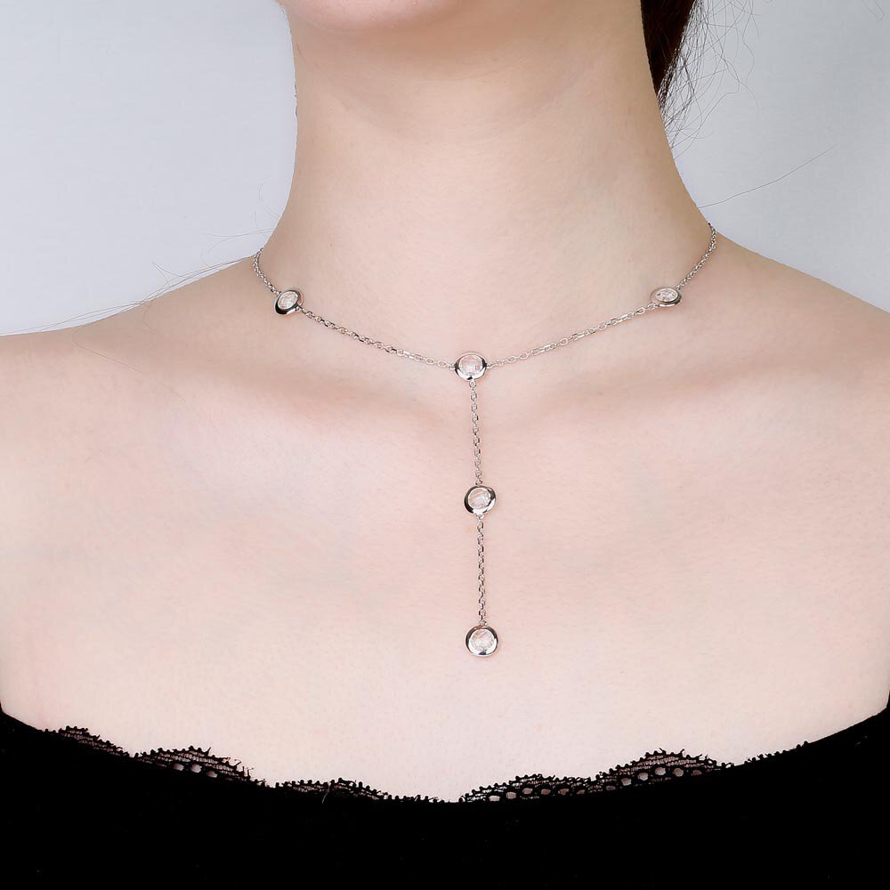 White Sapphire By the Yard Platinum plated Silver Lariat Necklace #2
