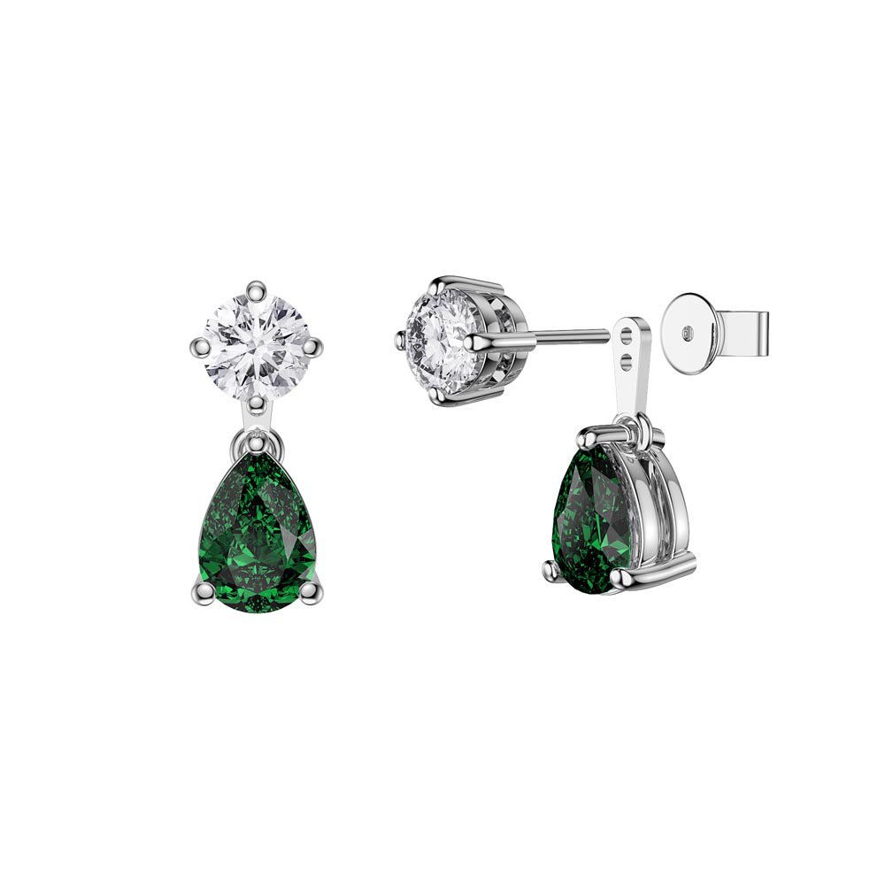 Charisma 6ct Emerald CZ Platinum Plated Silver Pear Earring Set