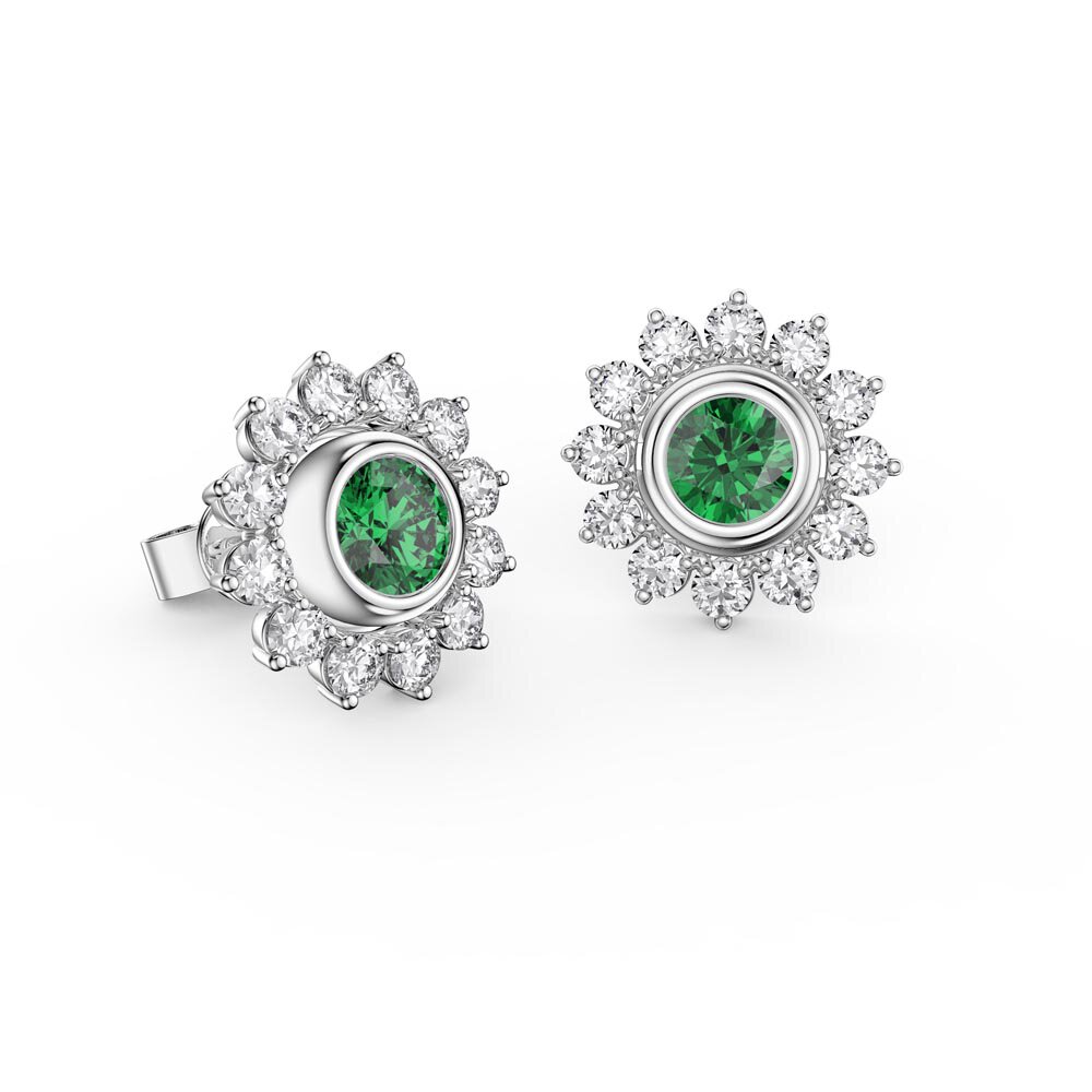 Infinity Emerald 10K White Gold Stud Starburst Earrings Halo Jacket Set #2