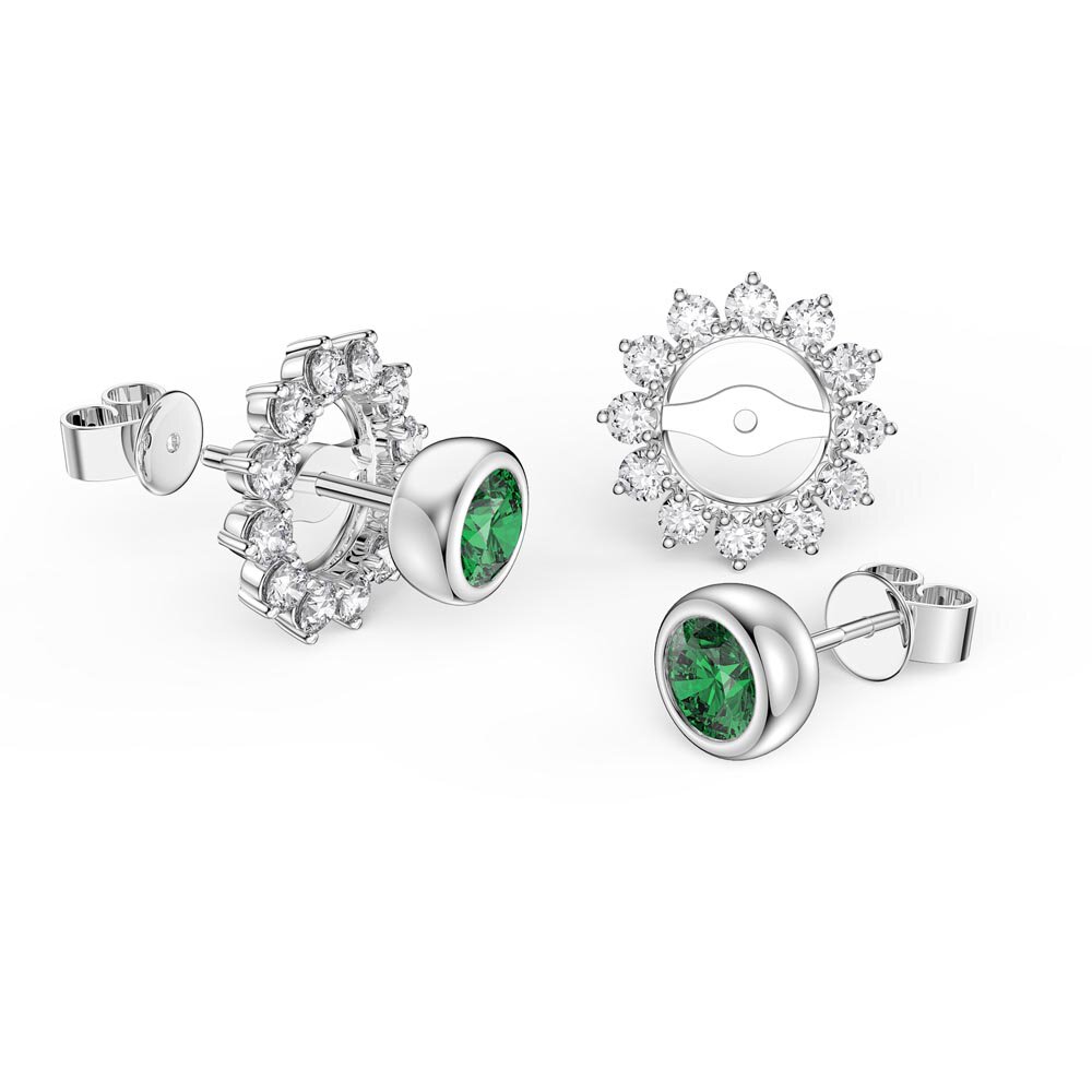 Infinity Emerald 18K White Gold Stud Diamond Starburst Earrings Halo Jacket Set