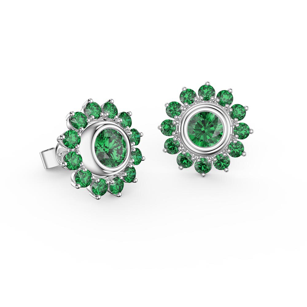 Infinity Emerald 10K White Gold Stud Gemburst Earrings Halo Jacket Set #2