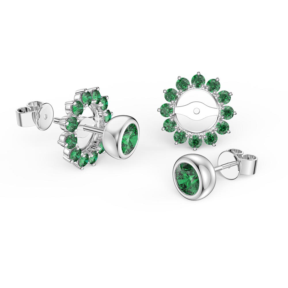 Infinity Emerald 18K White Gold Stud Gemburst Earrings Halo Jacket Set