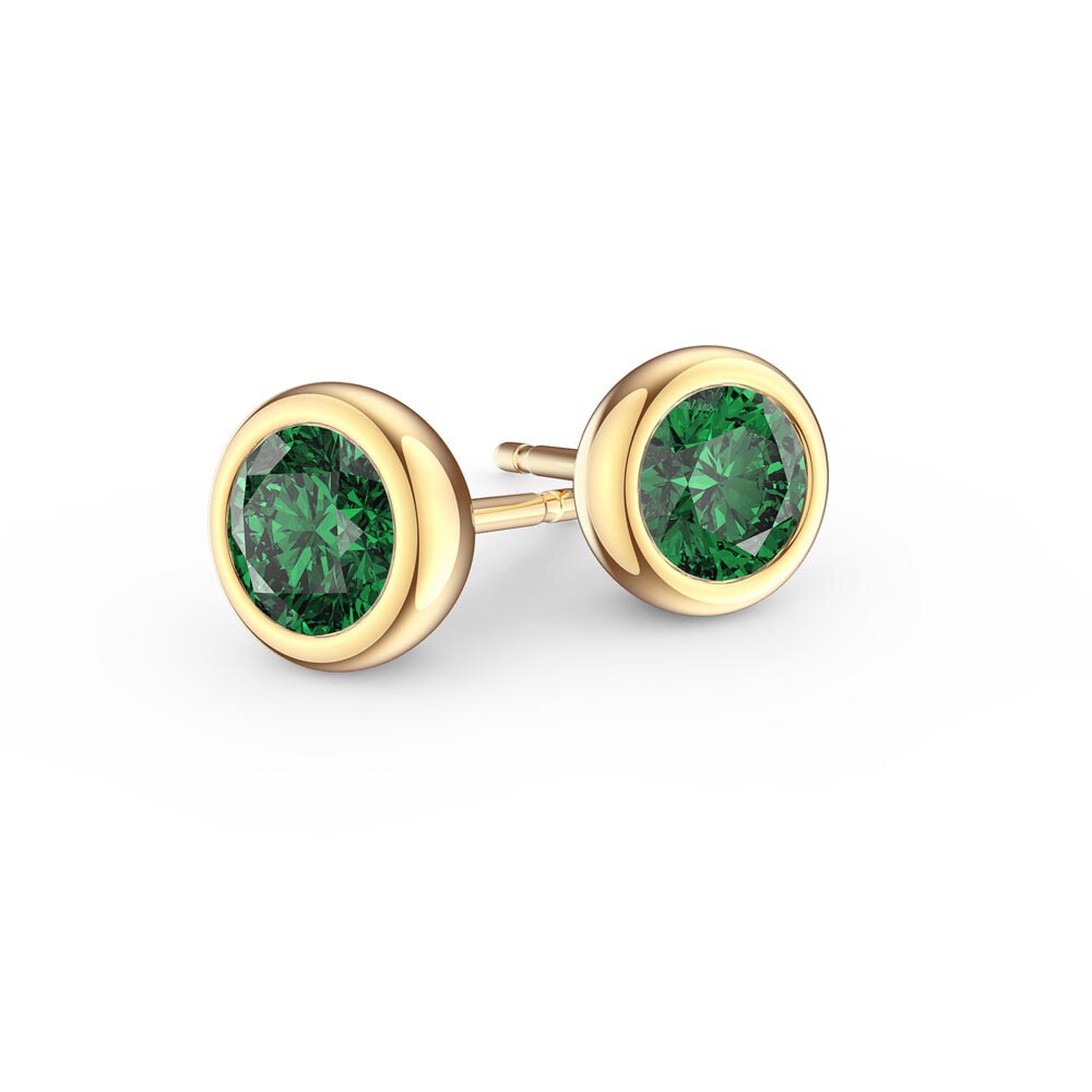 Infinity Natural Emerald 18K Yellow Gold Stud Earrings #1