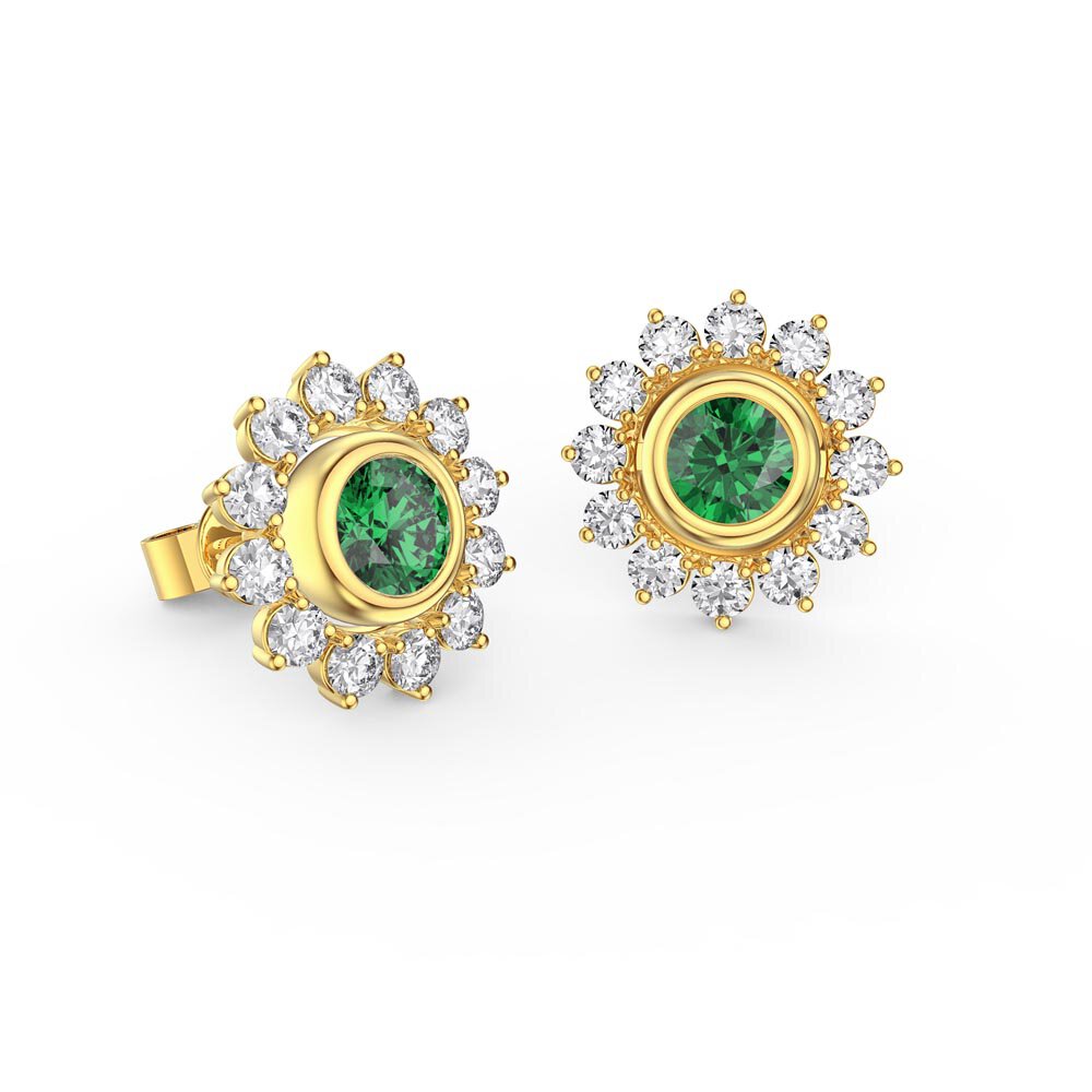 Infinity Emerald 10K Yellow Gold Stud Starburst Earrings Halo Jacket Set #2