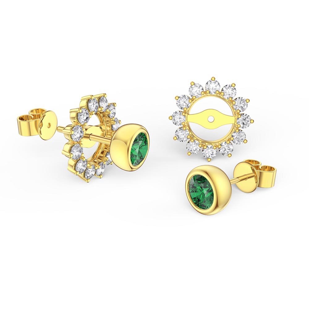 Infinity Emerald 10K Yellow Gold Stud Starburst Earrings Halo Jacket Set #1