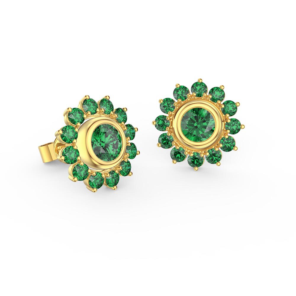 Infinity Emerald 10K Yellow Gold Stud Gemburst Earrings Halo Jacket Set #2