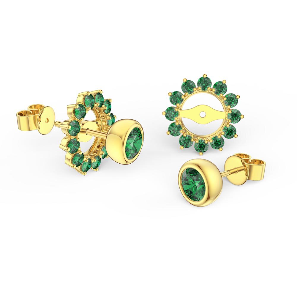 Infinity Emerald 10K Yellow Gold Stud Gemburst Earrings Halo Jacket Set