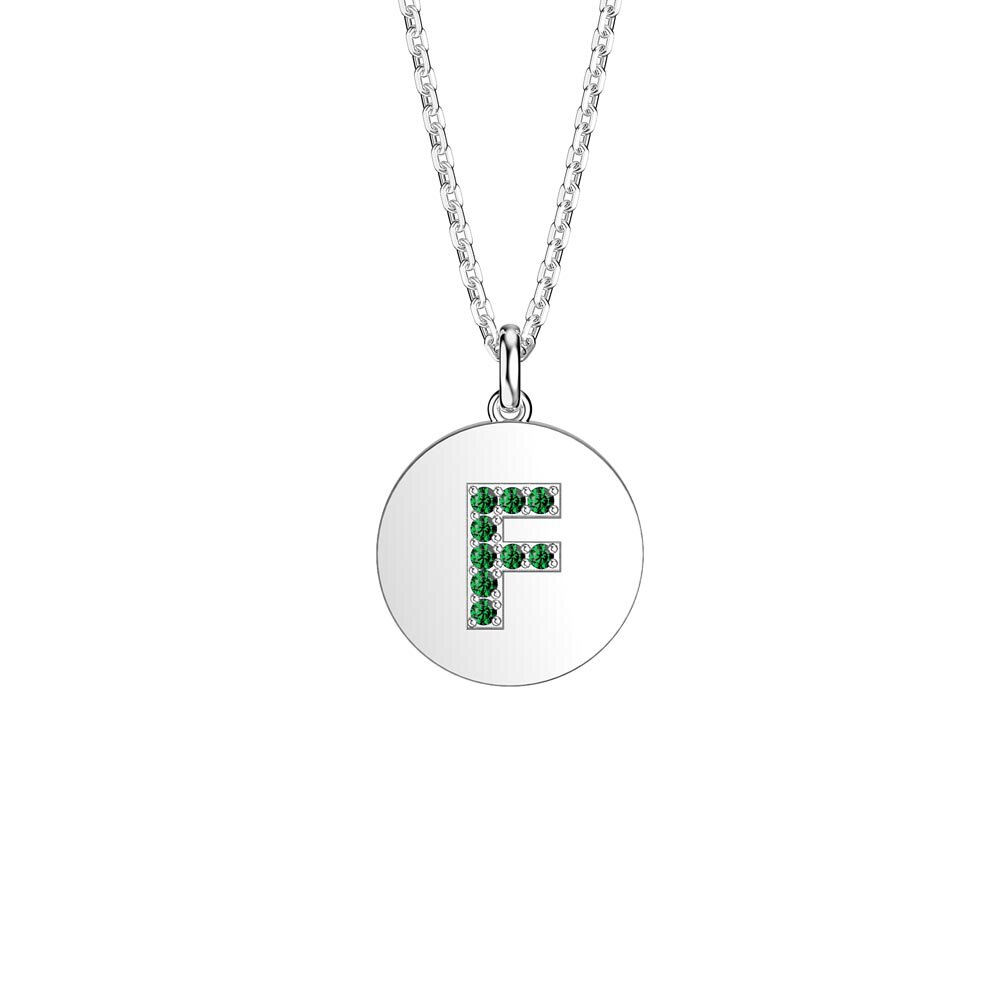 Charmisma Emerald Pave Platinum plated Silver Alphabet Pendant F