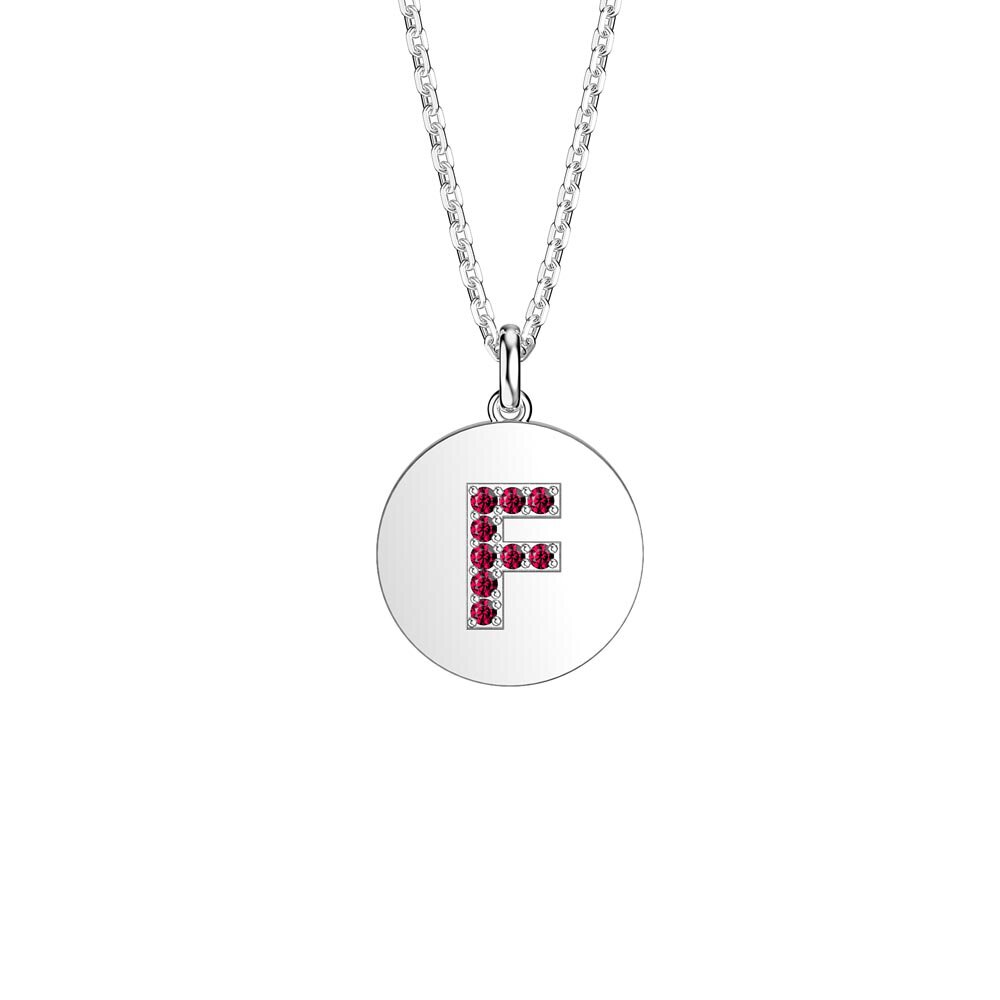 Charmisma Ruby Pave Platinum plated Silver Alphabet Pendant F