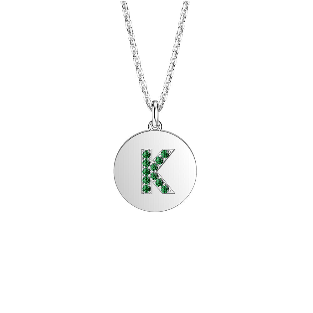 Charmisma Emerald Pave Platinum plated Silver Alphabet Pendant K