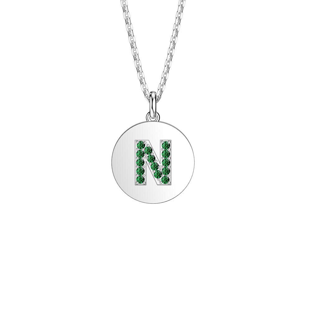 Charmisma Emerald Pave Platinum plated Silver Alphabet Pendant N