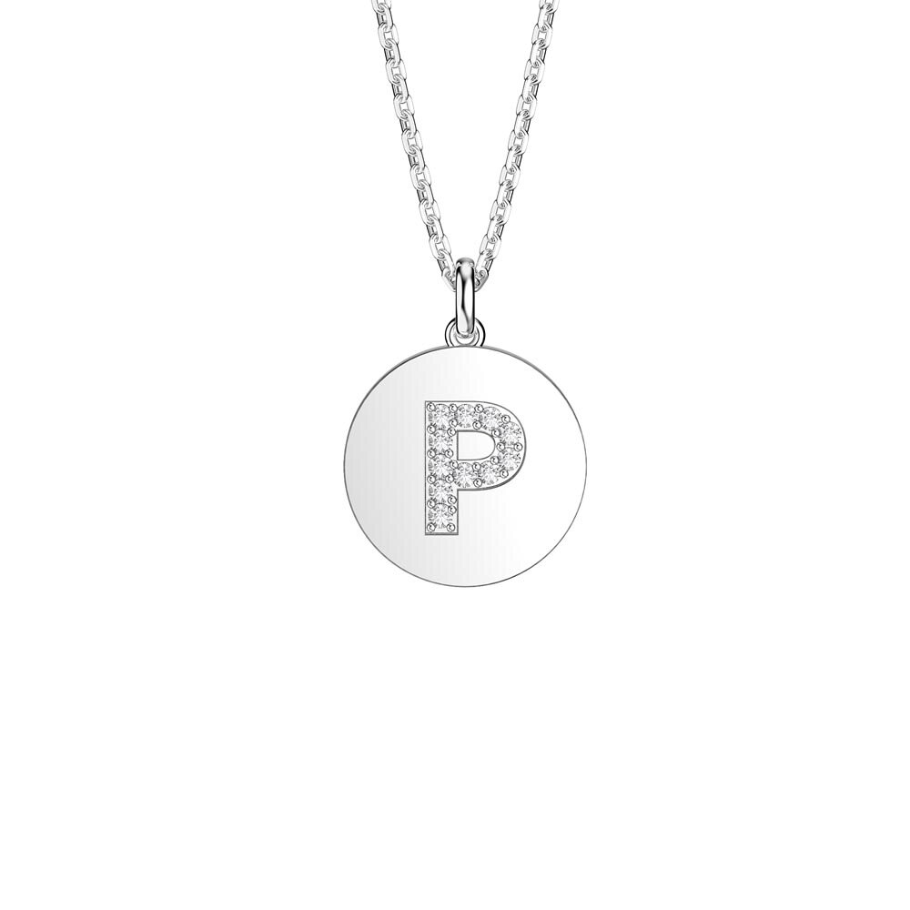 Charmisma Moissanite Pave Platinum plated Silver Alphabet Pendant P