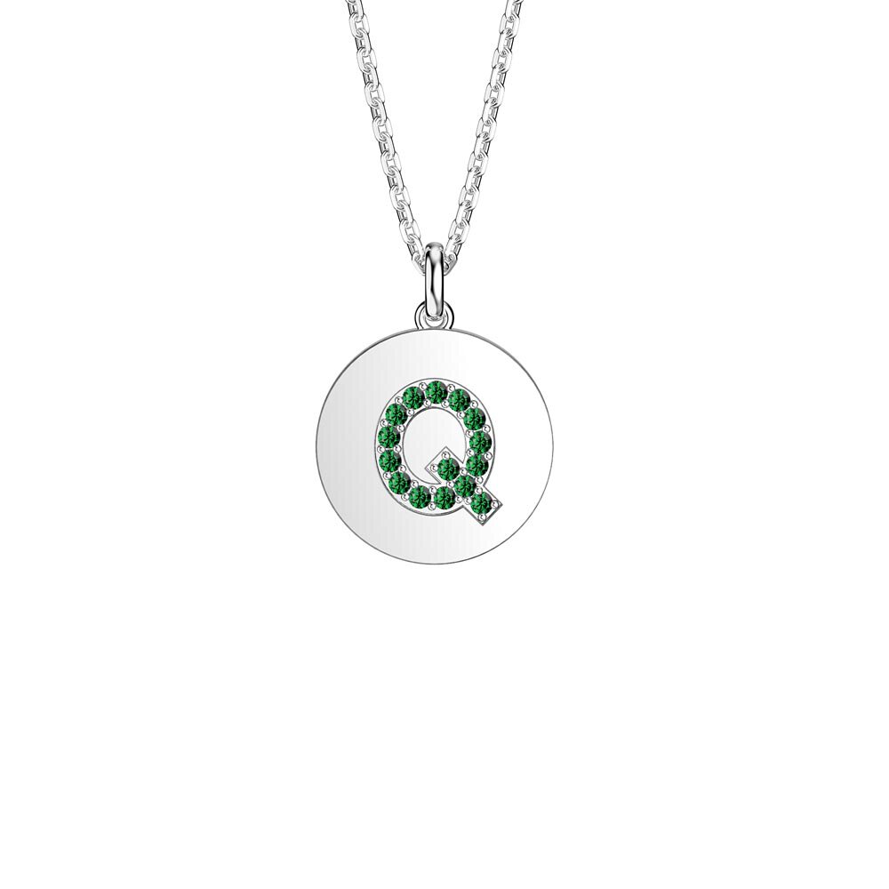 Charmisma Emerald Pave Platinum plated Silver Alphabet Pendant Q