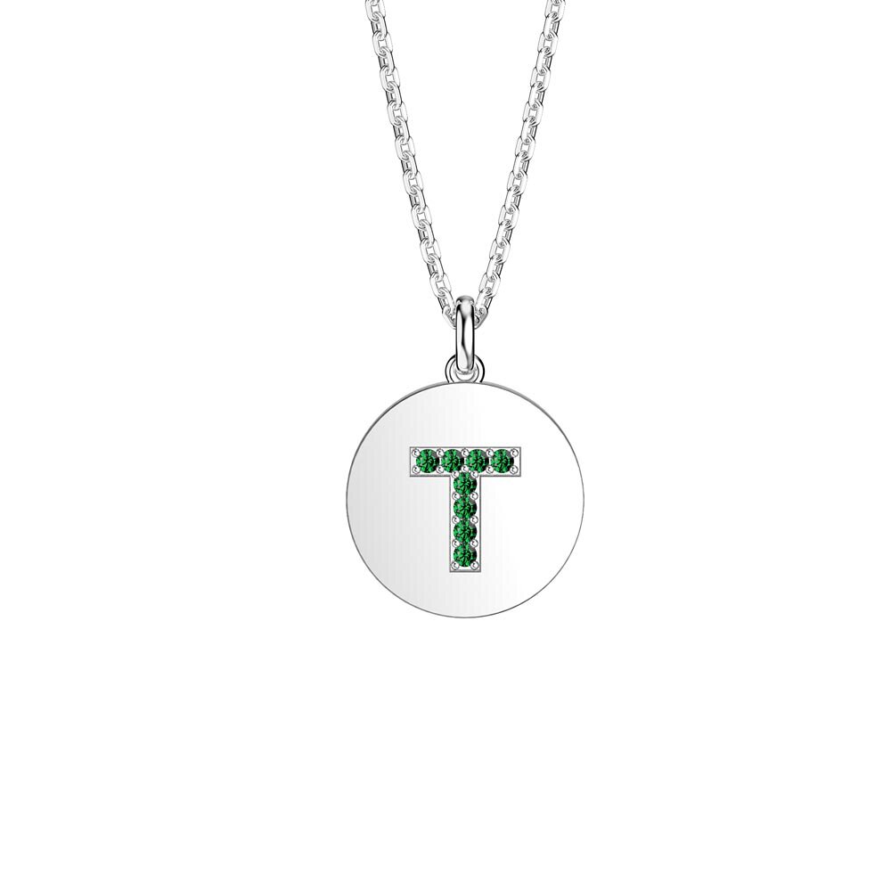 Charmisma Emerald Pave Platinum plated Silver Alphabet Pendant T