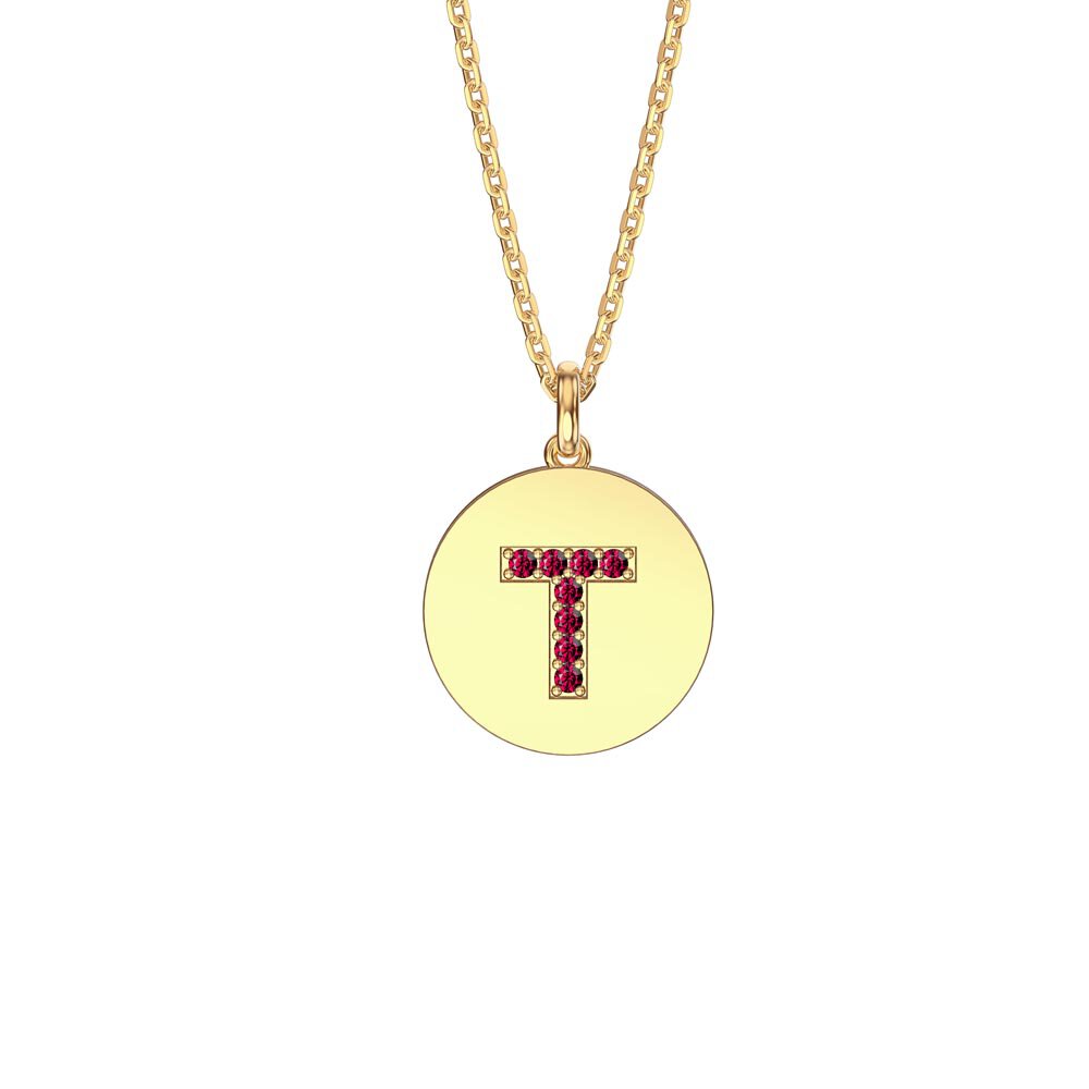 Charisma Ruby Pave 18K Gold Vemeil Alphabet Pendant T