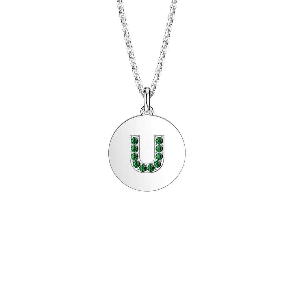 Charmisma Emerald Pave Platinum plated Silver Alphabet Pendant U