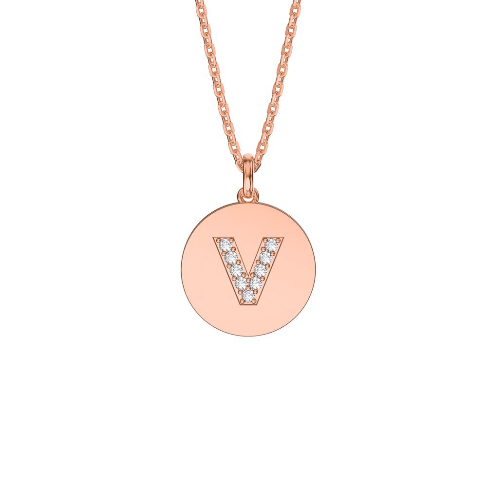 Charmisma Moissanite Pave 18K Rose Gold Vemeil Alphabet Pendant V