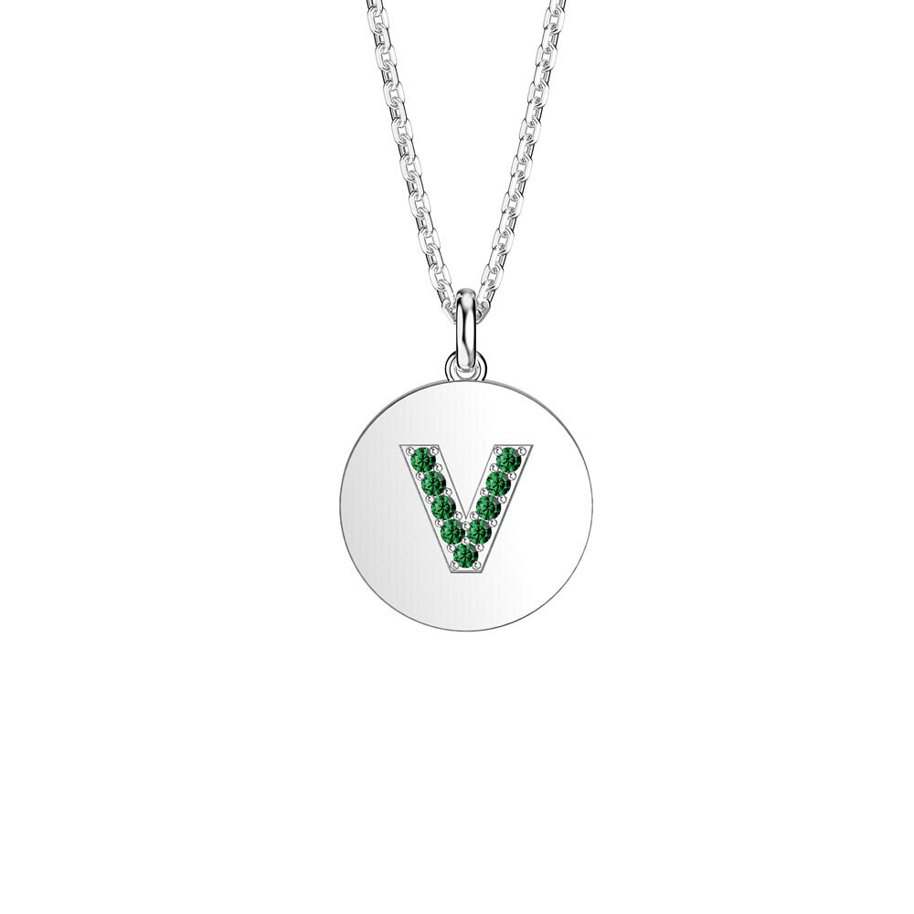 Charmisma Emerald Pave Platinum plated Silver Alphabet Pendant V