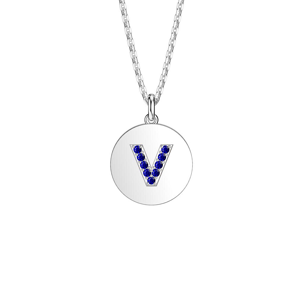 Charmisma Sapphire Pave Platinum plated Silver Alphabet Pendant V