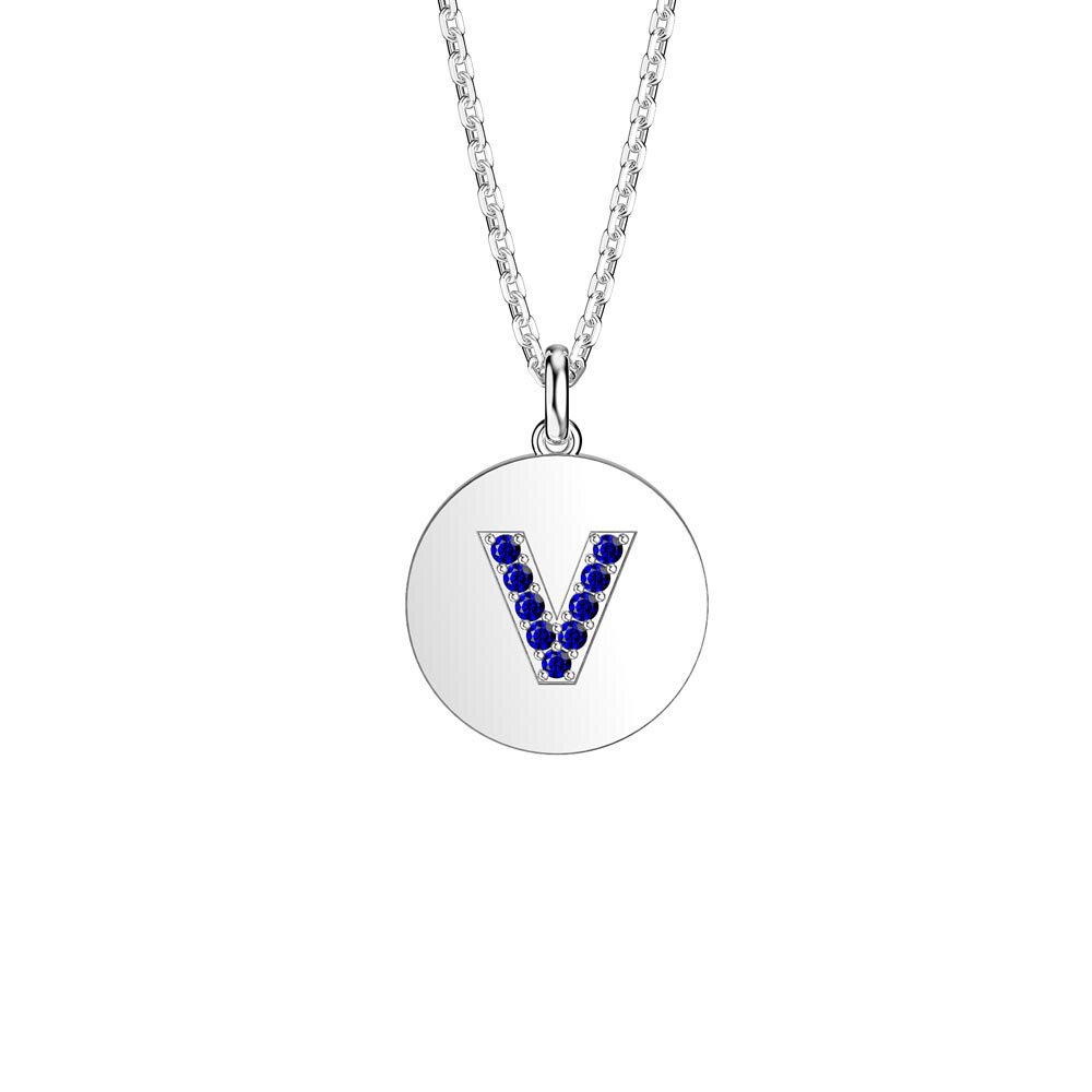 Charisma Sapphire Pave Platinum plated Silver Alphabet Pendant V