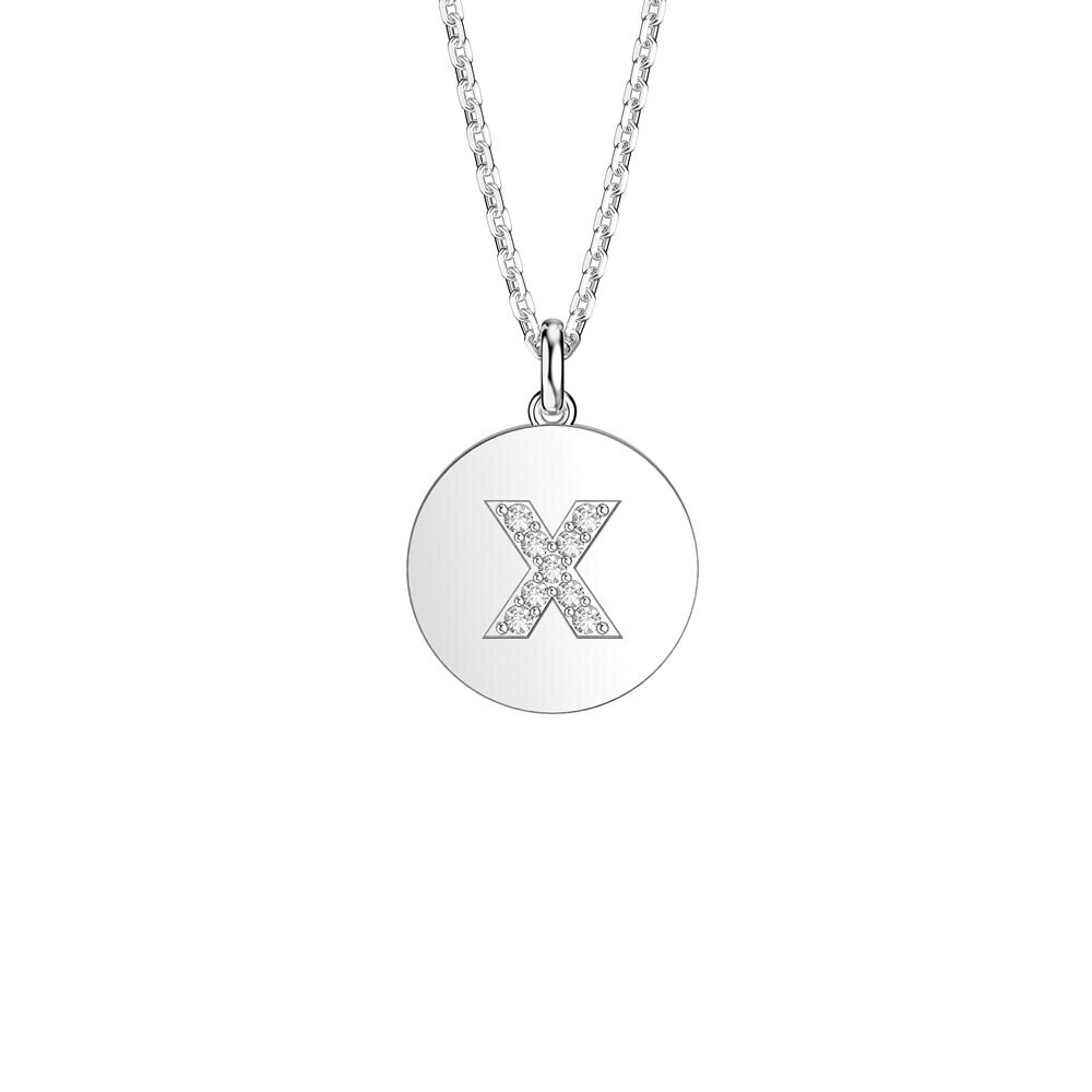 Charisma Moissanite Pave Platinum plated Silver Alphabet Pendant X