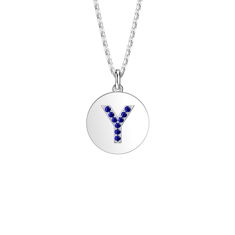 Charmisma Sapphire Pave Platinum plated Silver Alphabet Pendant Y