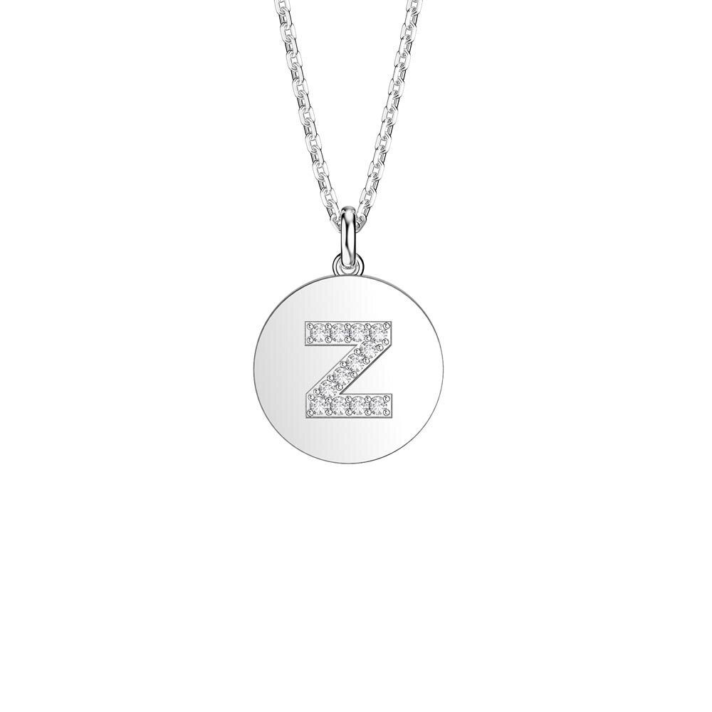 Charisma Moissanite Pave Platinum plated Silver Alphabet Pendant Z