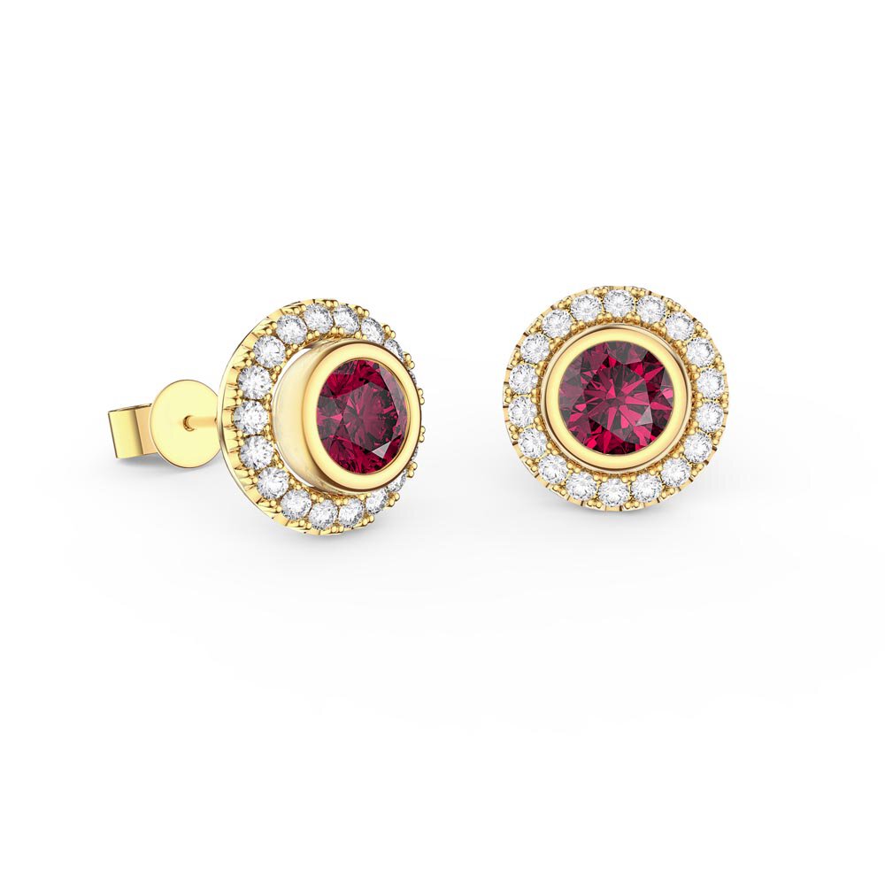 Infinity Ruby and White Sapphire 10K Yellow Gold Stud Earrings Halo Jacket Set #2