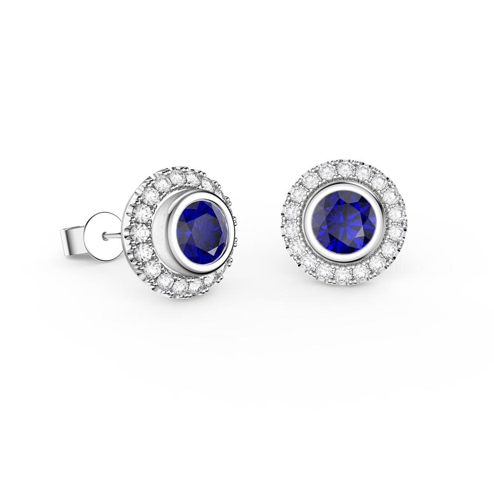 Infinity Sapphire and White Sapphire 10K White Gold Stud Earrings Halo Jacket Set #2