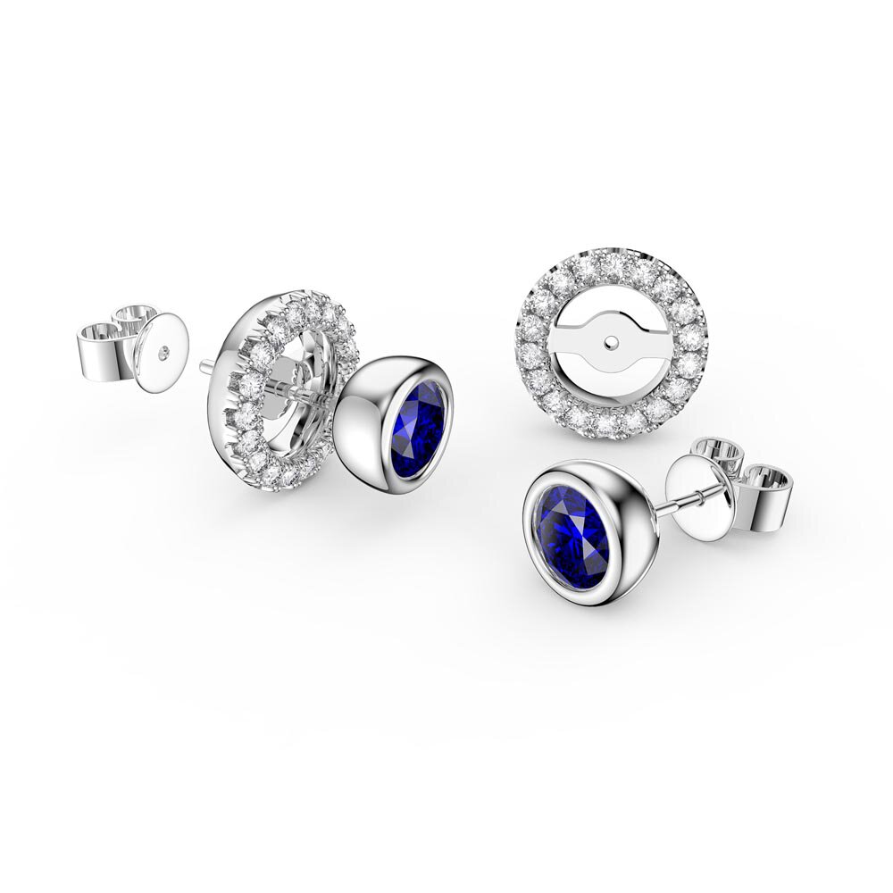 Infinity Sapphire and Diamond 18K White Gold Stud Earrings Halo Jacket Set