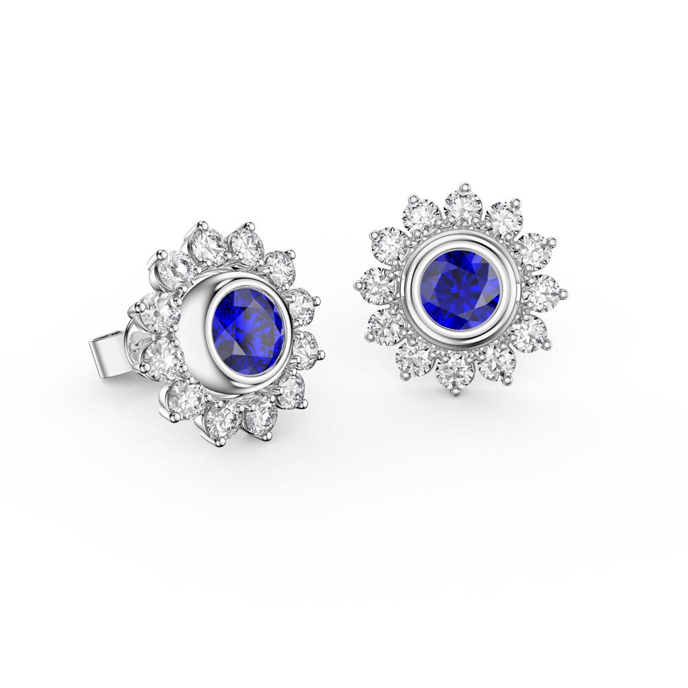 Infinity Sapphire 18K White Gold Stud Diamond Starburst Earrings Halo Jacket Set #2