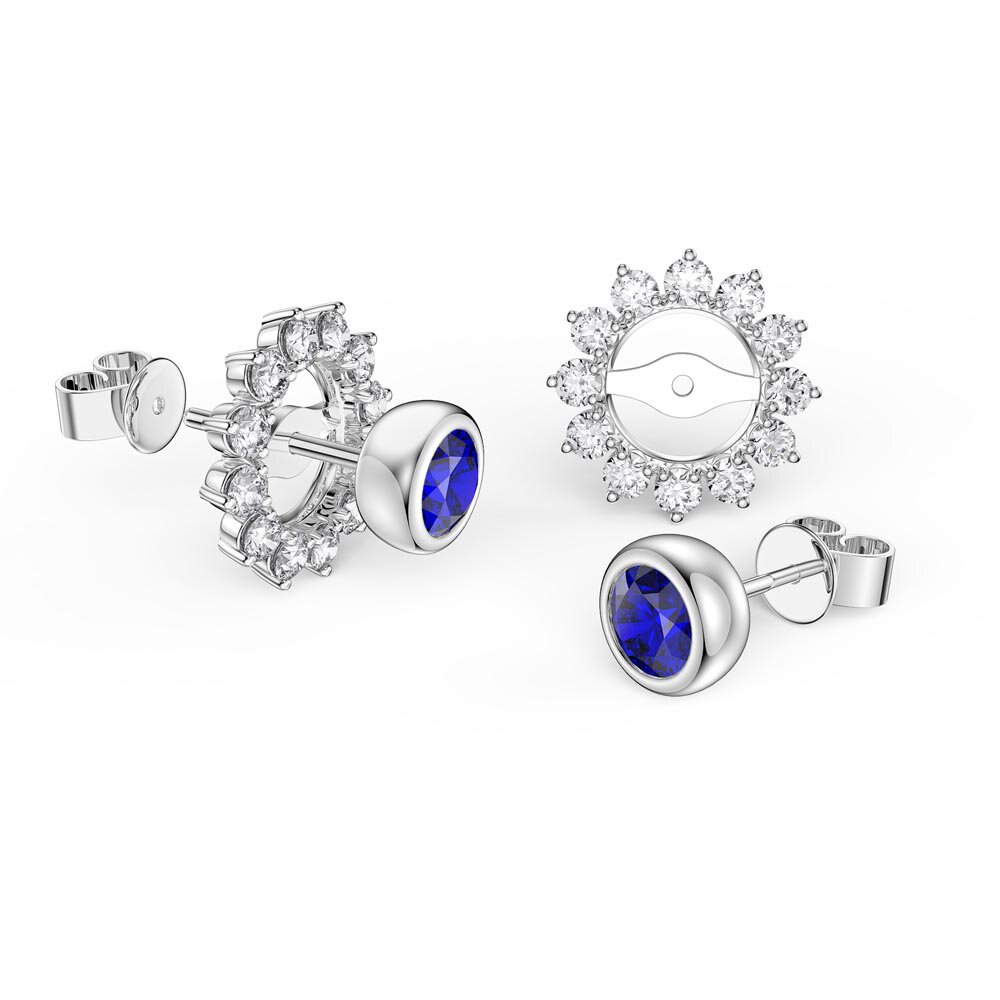 Infinity Sapphire 18K White Gold Stud Diamond Starburst Earrings Halo Jacket Set