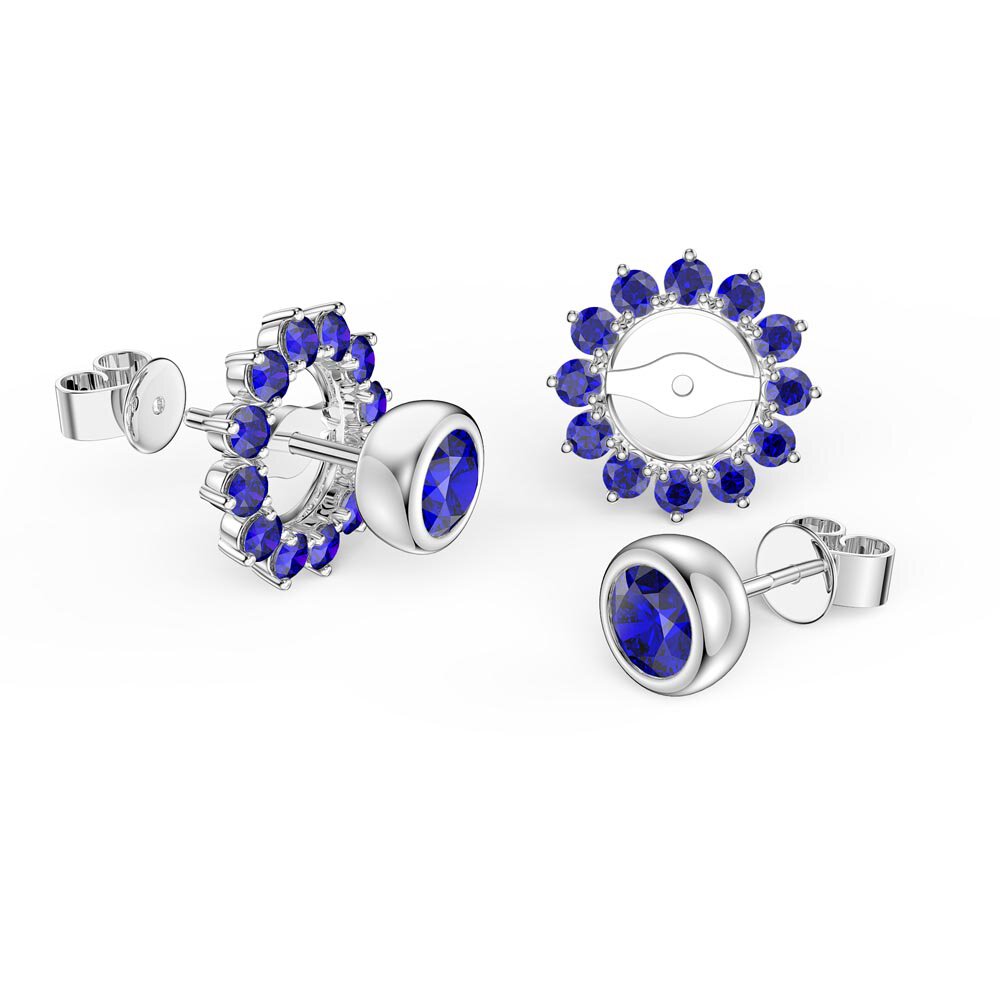 Infinity Sapphire 10K White Gold Stud Gemburst Earrings Halo Jacket Set